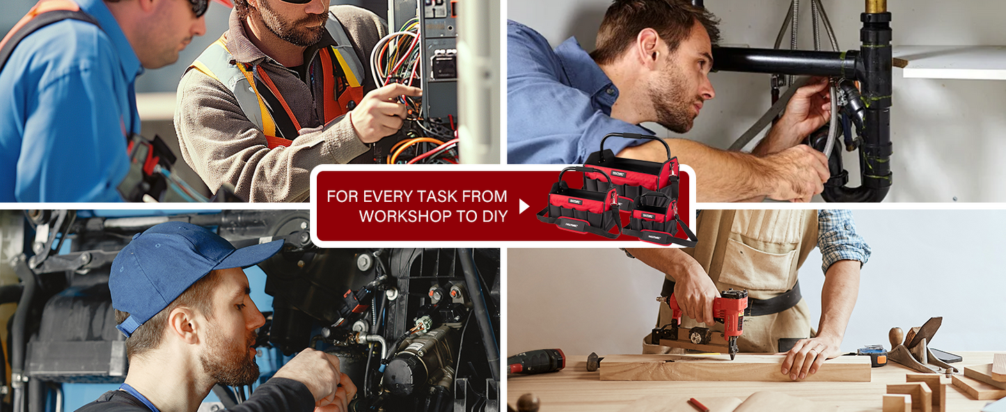 HAUTMEC 3PCS Heavy Duty Tool Tote Bag Set, 1680D Rigid Frame Tool Bags with Foldable Handle & Padded Shoulder Strap, Water-Resistant Hard Base, Multi-Pocket Tool Box Organizer – HTTBH25052