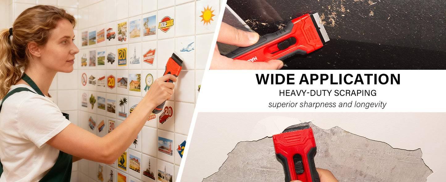 HAUTMEC Razor Blade Scraper Tool With 24Pcs Extra Blades, 10 Plastic Rozor Blades, 14 Carbon Steel Razor Blades, Removing Decals, Stickers, Labels for Glass, Tile, Window, Car, Cooktops HTPBM25031