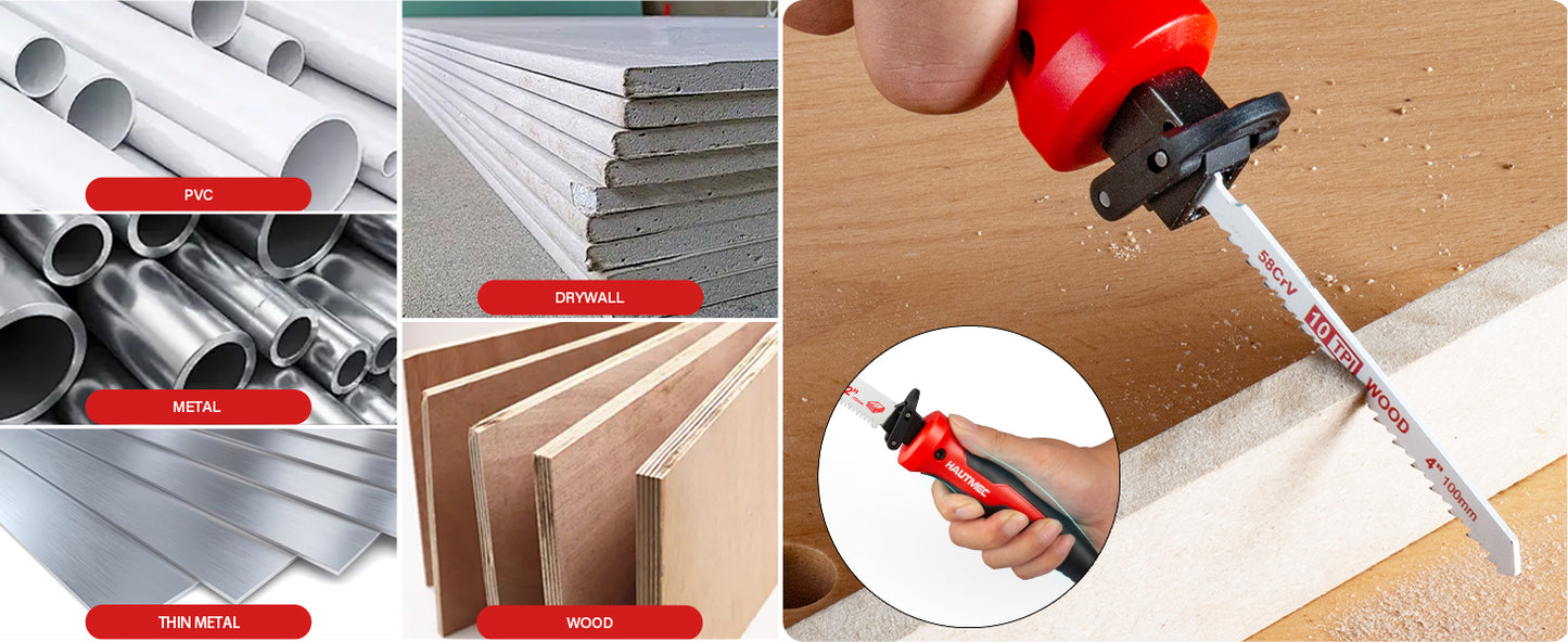 HAUTMEC 10-In-1 Multi Blades Hand Saw with Quick-Release Change Mechanism and Pro HSS/Cr-V/Bi-Metal Blades, Compact Hacksaw, Jab Saw, Versatile Handsaw for Wood, Metal, Plastic, Drywall – HTHSH25032