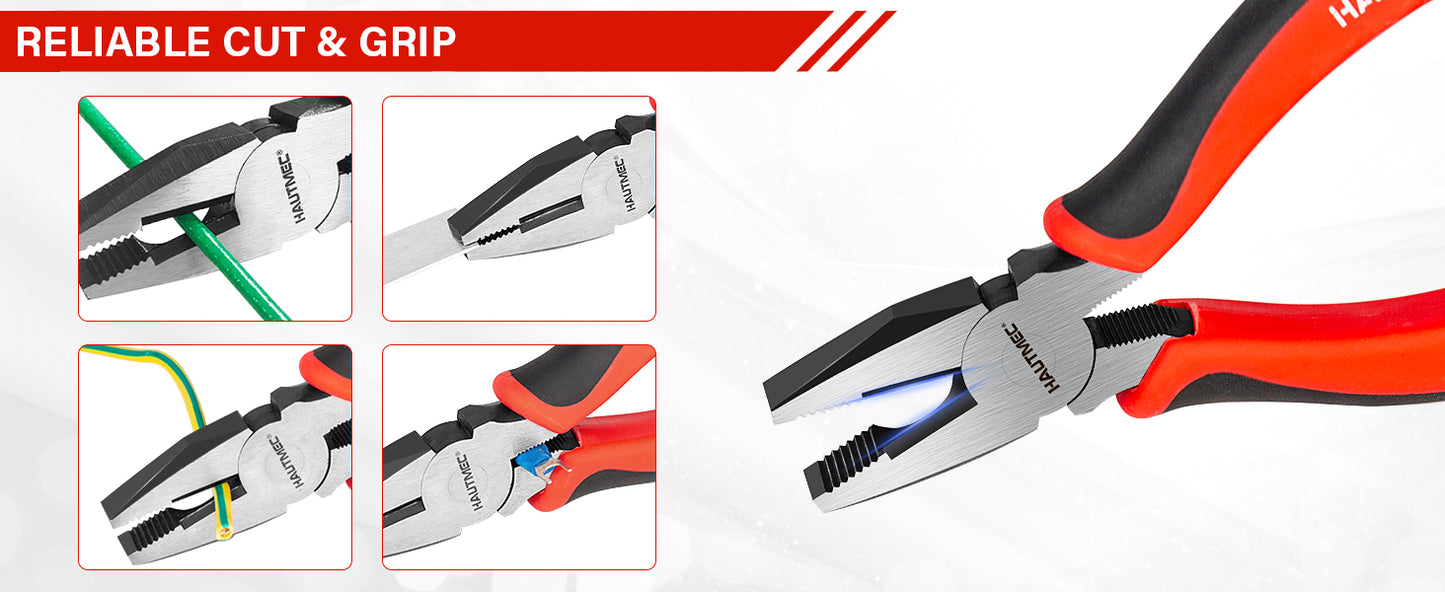HAUTMEC 5-Piece Bi-Material Pliers Set, Including Slip-joint, Long Nose, Diagonal, Linesman, Groove Joint Pliers, Multi-Purpose for Repair, Home Maintenance, HTPTM25035