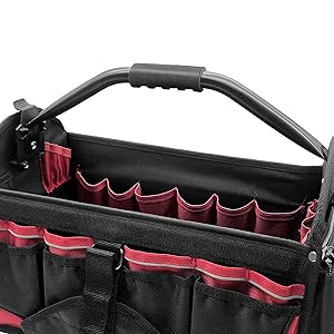 HAUTMEC 18.5 Inch Heavy-Duty Tool Bag, Open Top Tool Tote with 39 Pockets, Rotating Handle & Padded Shoulder Strap, Pro Electrician Tool Organizer Bag, Water-Resistant & Wear-Resistant – HT0178