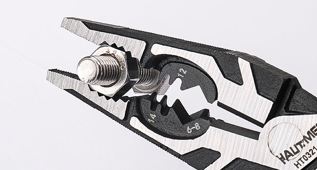 HAUTMEC Pro Wire Stripper Tool 8" Multifunctional Combination Linesman Pliers Cable Cutter Wire Strippers Electrical Terminal Crimping Tool Clamping Spanner High leverage Eccentric Design HT0321