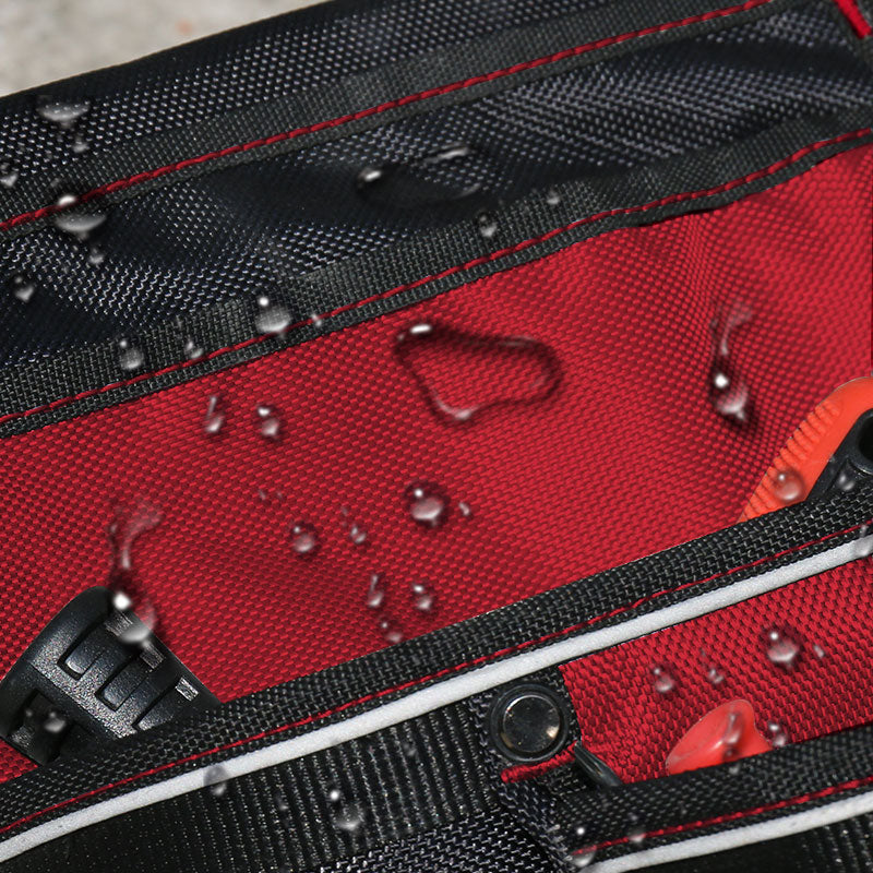 HAUTMEC Heavy Duty Framing Tool Belt Electrician Tools Pouch Organizer Work Belts For Men, 12-Pocket 1680D Tool Bag with Waist Strap Hammer Holder and 360°Reflective Strips, Black & Red HT0220-TBR