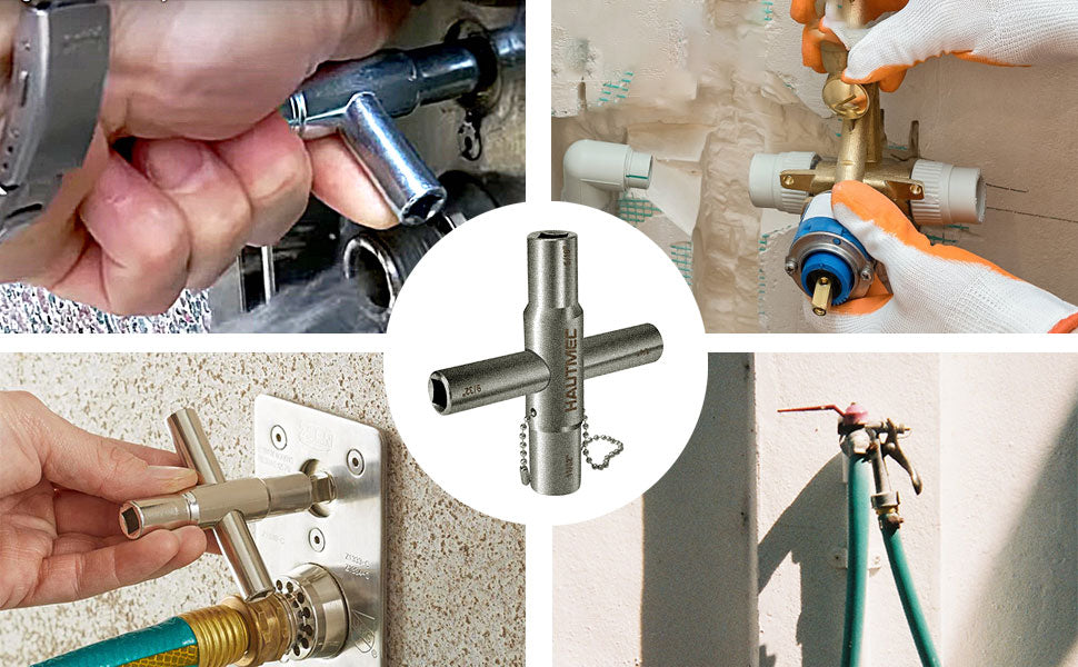 HAUTMEC 4 Way Sillcock Water Key,1/4", 9/32", 5/16", 11/32" Steel Multi-Function Utility Key for Sillcocks Faucets Valves Spigots PL0028