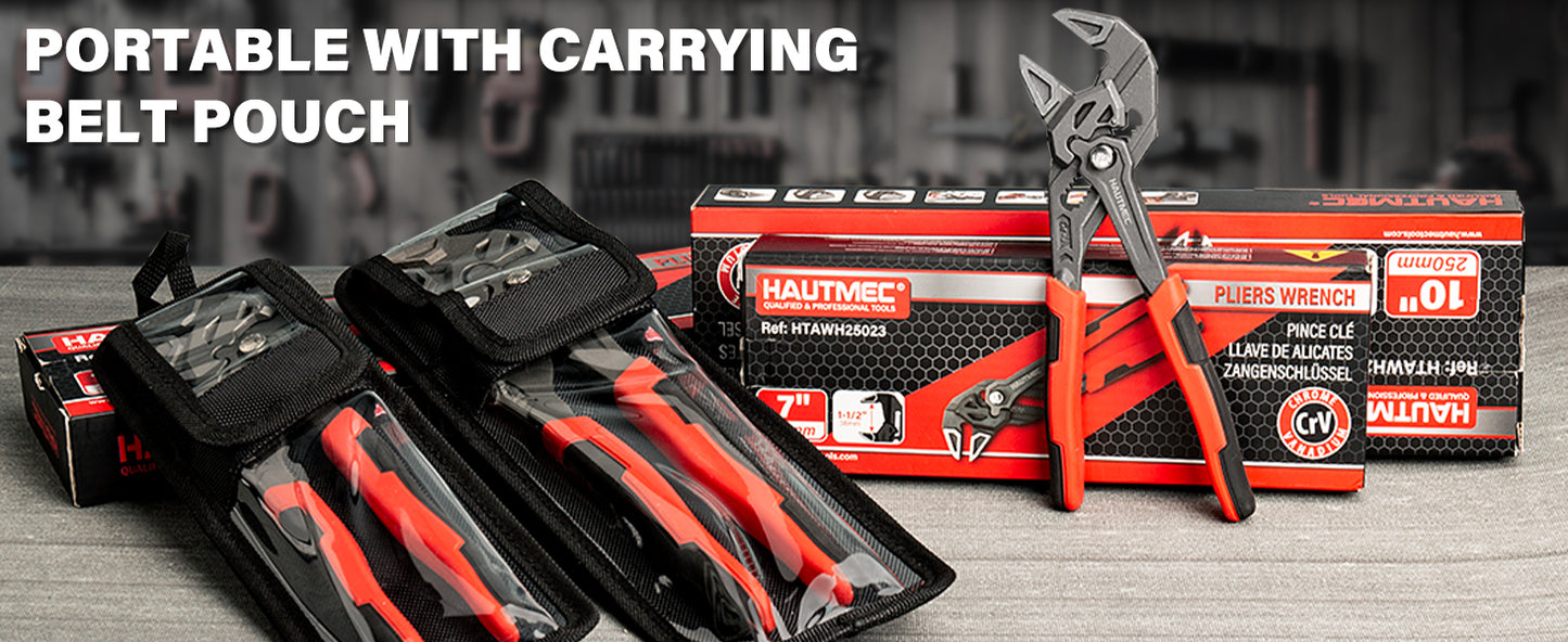 HAUTMEC Adjustable Pliers Wrench, 10-Inch Smooth Jaw Parallel Pliers, Heat-Treated CR-V Steel & Phosphated Rust-Resistant, SAE/Metric Scale, Storage Belt Pouch for Professional Plumbing & DIY HTAWH25024