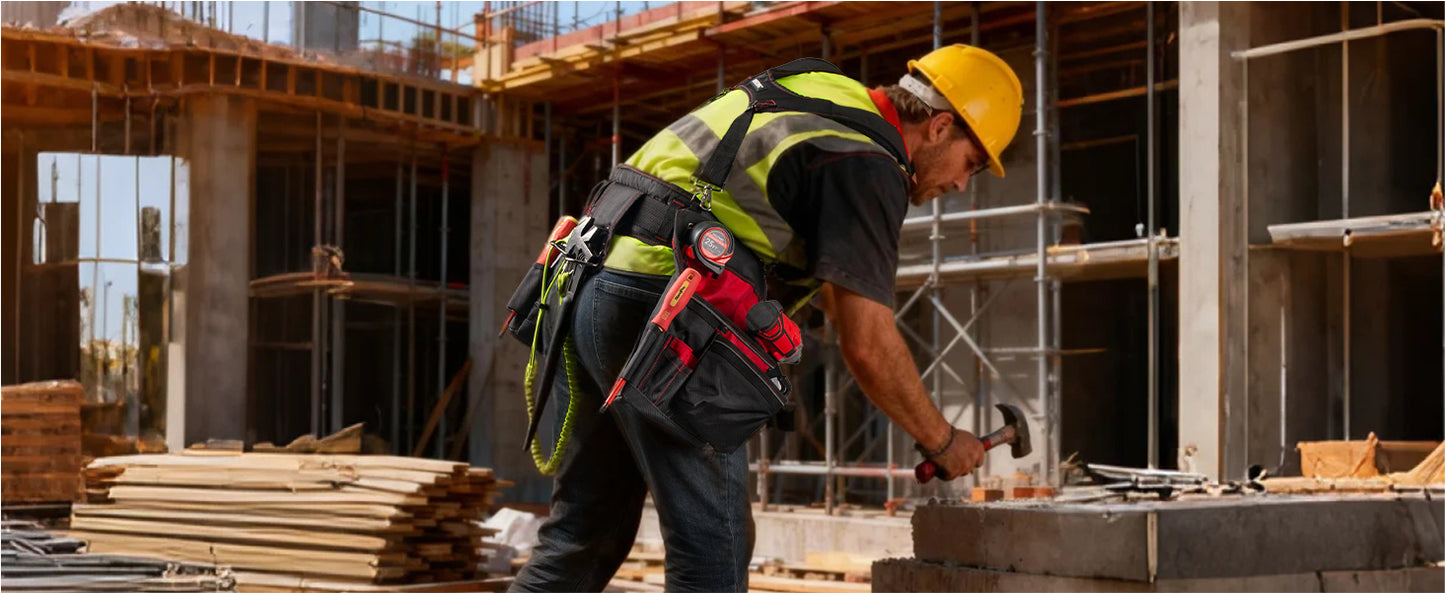 HAUTMEC Professional Tool Belt with Suspenders, 19 Pockets, Heavy-Duty 1680D Work Belt with Adjustable Padded Waist & Shoulder Support, Phone Pouch, Hammer & Tape Holder – HT0400
