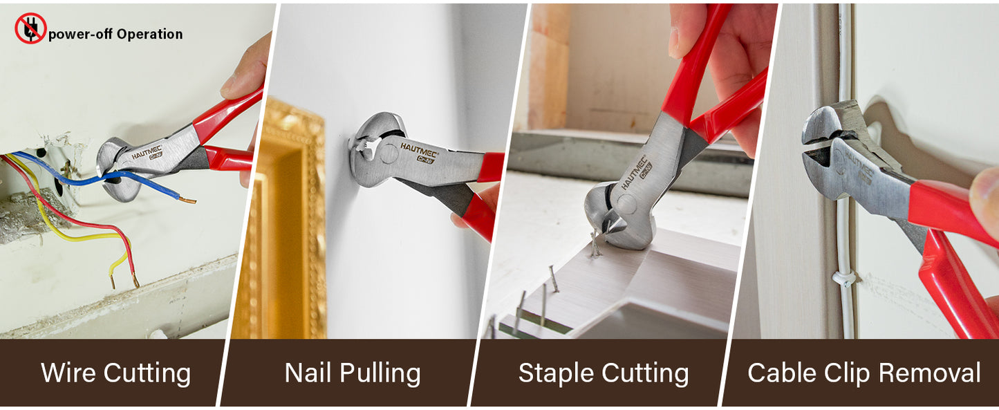 HAUTMEC 7 Inch Nail Puller Pliers Tool, CR-Ni Steel End Cutting Pliers with Non-Slip Grip, Nail Remover Tool with Polished Finish, End Cutting Nippers Tool for Pulling Nails and Wires HT0158-CP