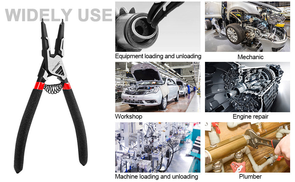 HAUTMEC 4PCS High Leverage Snap Ring Pliers Set,7 inches Internal/External Heavy Duty Circlip Pliers HT0280