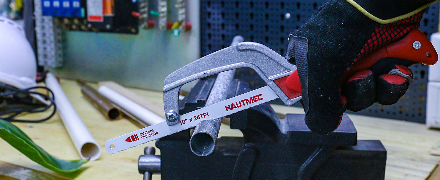 HAUTMEC Mini Hacksaw, Compact Hand Saw with 10" Bi-Metal HSS Blade, Lightweight Hack Saw for Metal Wood PVC, Especially Cuts In Tight Hard-Reach Spaces – HT0355