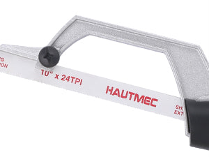 HAUTMEC Mini Hacksaw, 10" Compact Hacksaw with Cutting Guide Design, Tool-Free Blade Change, Compatible with 10"/12" Blades, Lightweight Hack Saw for Metal, PVC & Wood Cutting – HT0426