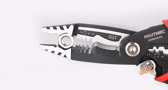 HAUTMEC 7-in-1 Wire Stripper Cutters Tool, 8" Wire Strippers, Electrical, Wire Cable Stripper and Crimping Tool, Multifunctional Pliers HT0319-PL