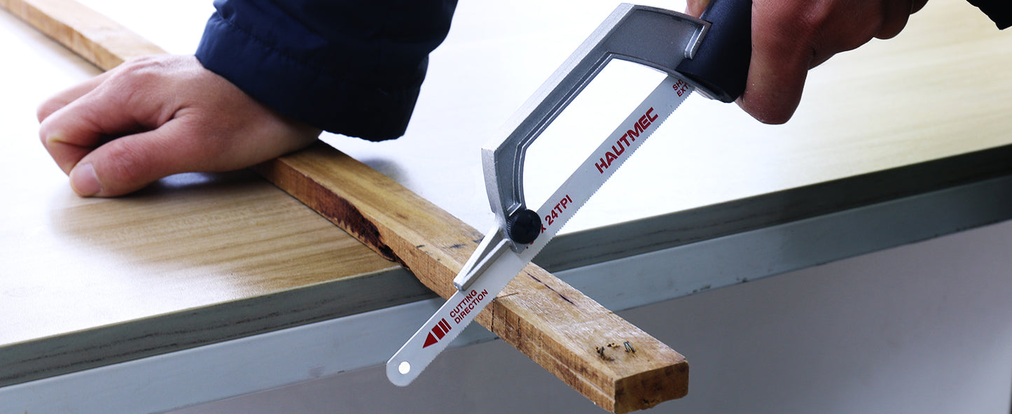 HAUTMEC Mini Hacksaw, 10" Compact Hacksaw with Cutting Guide Design, Tool-Free Blade Change, Compatible with 10"/12" Blades, Lightweight Hack Saw for Metal, PVC & Wood Cutting – HT0427