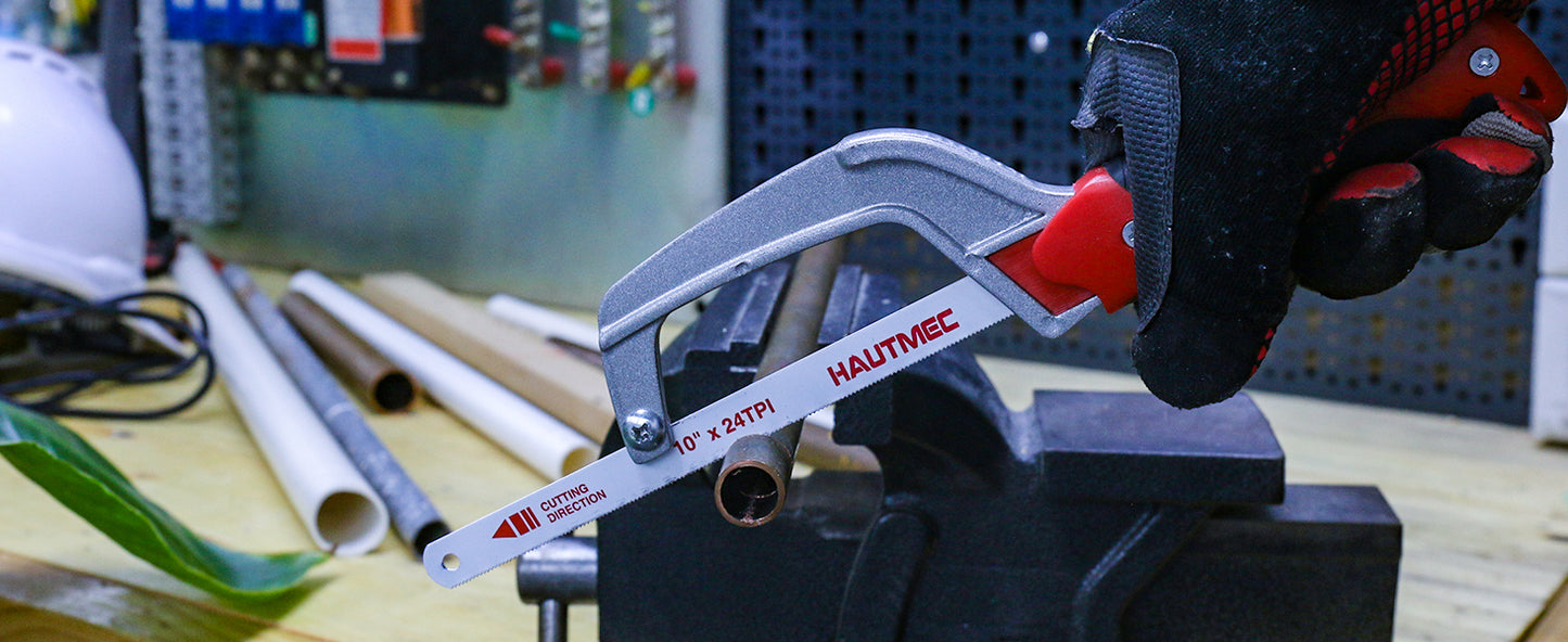 HAUTMEC Mini Hacksaw, Compact Hand Saw with 10" Bi-Metal HSS Blade, Lightweight Hack Saw for Metal Wood PVC, Especially Cuts In Tight Hard-Reach Spaces – HT0355