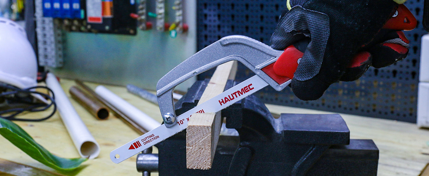 HAUTMEC Mini Hacksaw, Compact Hand Saw with 10" Bi-Metal HSS Blade, Lightweight Hack Saw for Metal Wood PVC, Especially Cuts In Tight Hard-Reach Spaces – HT0355