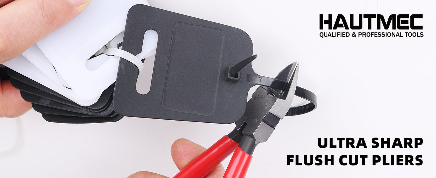 HAUTMEC 6" Flush Cut Pliers Ultra Sharp Wire Cutters with Spring Loaded and Non-slip Grip, Ideal Wire Snips for Plastic, Soft Wire, Toy Model Kits, Jewelry Marking, Zip Ties, Hard Board HT0318