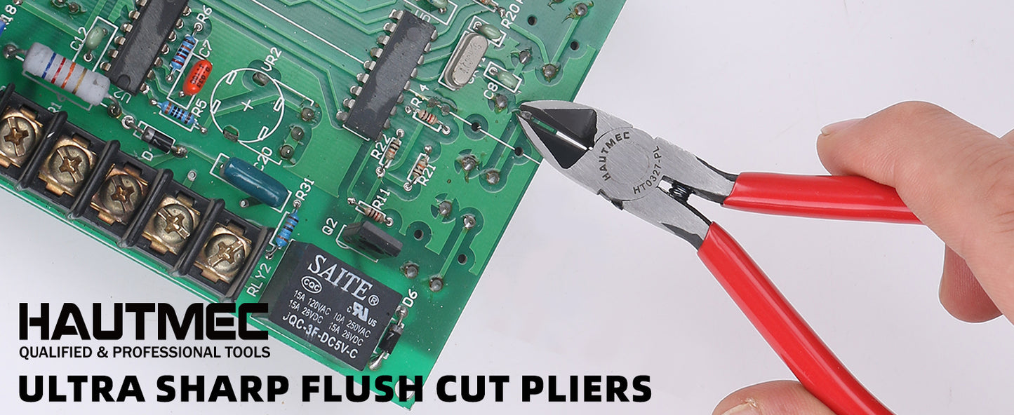 HAUTMEC 5" Precise Small Flush Cutting of Engineer Wire Cutter Plier 5PCS with Location Pin for Fine Shearing, Perfect for Circuit Board Cutting, Electronic Components, HT0327-5PC