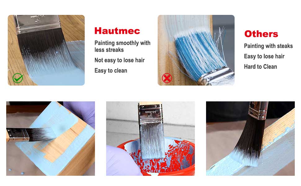 HAUTMEC Paint Brushes,4 Pk Treated Wood Handle Stain Paint Brush Set HT0029-PT