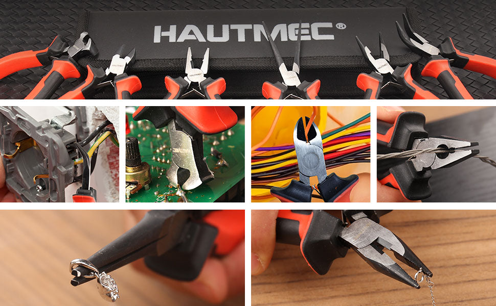 HAUTMEC 6PCS Mini Pliers Set High Leverage Multi Small Pliers Tool Set with Needle Nose, Linesman, Long Nose, Bent Nose, Diagonal Cutters, End Cutting Plier for Jewelry, Electronic and Crafts HT0275