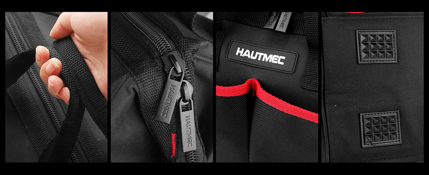 HAUTMEC 12 Inch Small Tool Bag, 1680D Wide Mouth Tool Box Organizer, Portable Utility Bag with Wear-Resistant Non-Slip Base and Double Zipper Design, HT0286