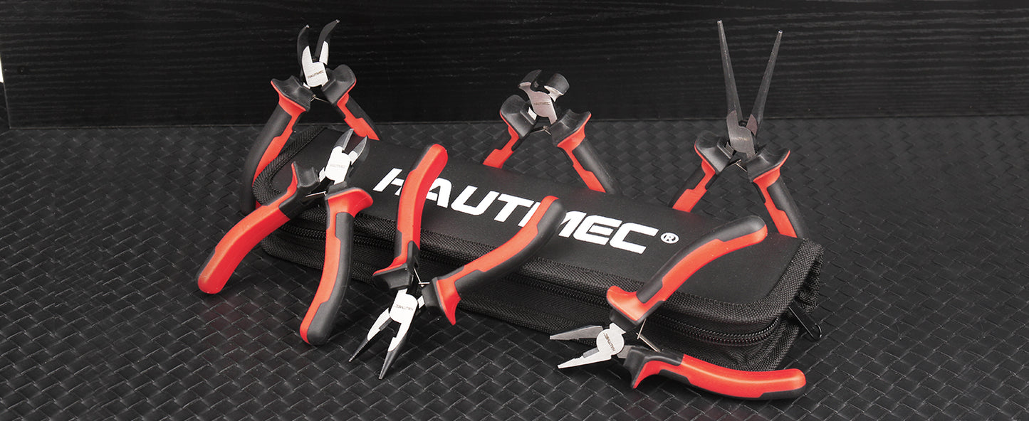 HAUTMEC 6PCS Mini Pliers Set High Leverage Multi Small Pliers Tool Set with Needle Nose, Linesman, Long Nose, Bent Nose, Diagonal Cutters, End Cutting Plier for Jewelry, Electronic and Crafts HT0275