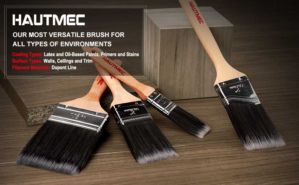 HAUTMEC Paint Brushes,4 Pk Treated Wood Handle Stain Paint Brush Set HT0029-PT
