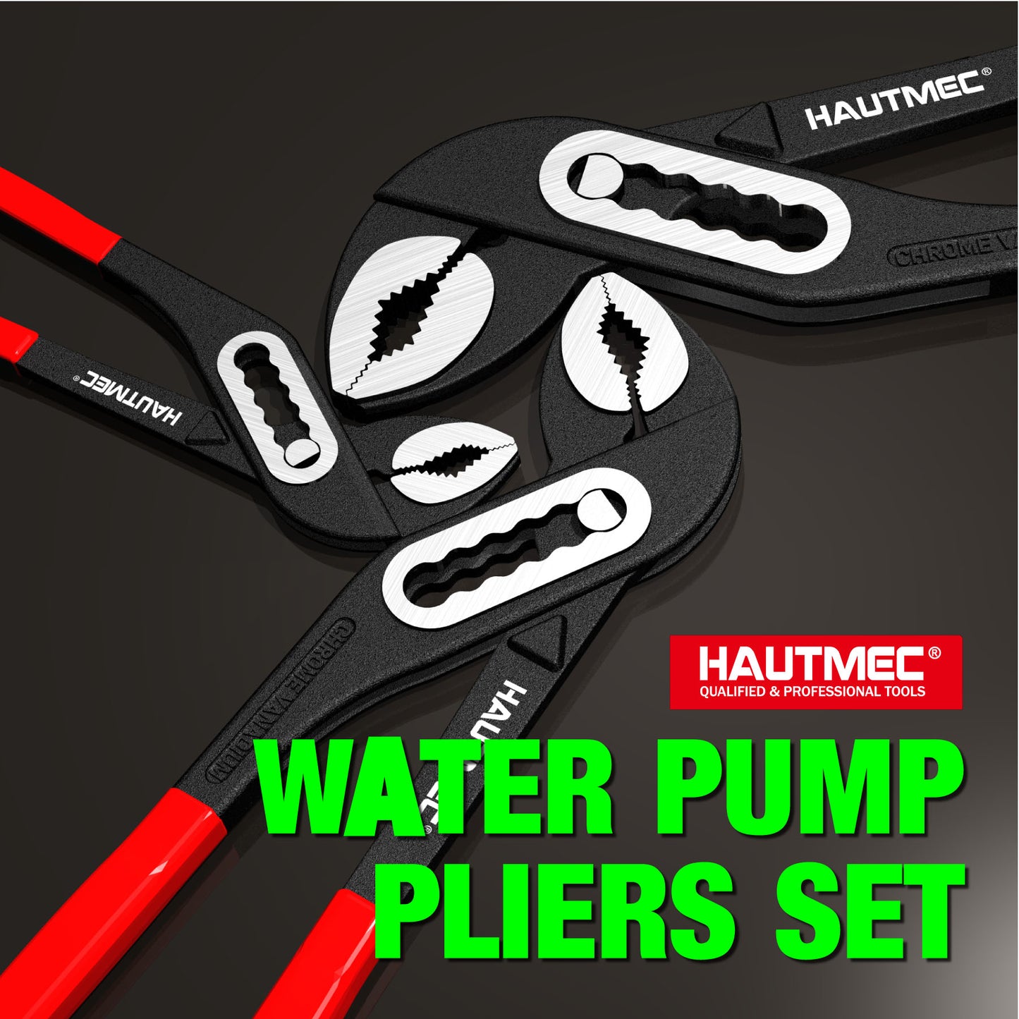 HAUTMEC Water Pump Pliers Set, Wider Opening,Groove Joint Pliers with Curved Jaw and Quick Adjustment Lock for Gripping,Repair,Nuts,Bolts, Pipe,12/10/7 Inch HT0323