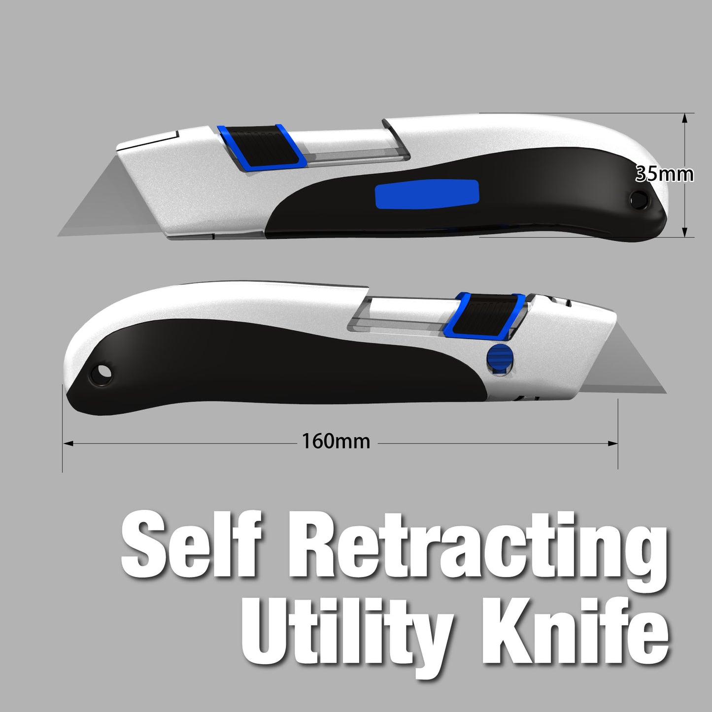 HAUTMEC Premium High Safety Utility Knife with Double Self-retraction Mechnism, Retractable Blade,Heavy Duty Box Cutter with Zinc Alloy Body, Tool-free Blade Change, HT0351-KN