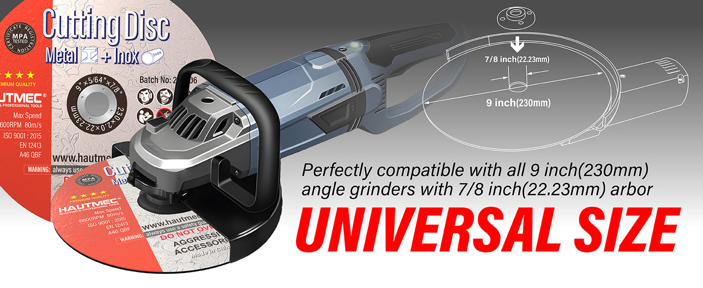 HAUTMEC Expert Grade Cut Off Wheels 9" x 5/64" x 7/8", 10 Pack Thin Grinding Disc for Cutting Metals/Iron Steel, General Purpose Cut Off Blade HTACH25044