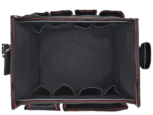 HAUTMEC Tool Tote Pro Electrician Tool Bag 18-Pockets Open Top Tool Bag With Removable Shoulder Strap Lightweight Foldable Design Tool Carrier Waterproof Wear-Resistant HT0143-TB