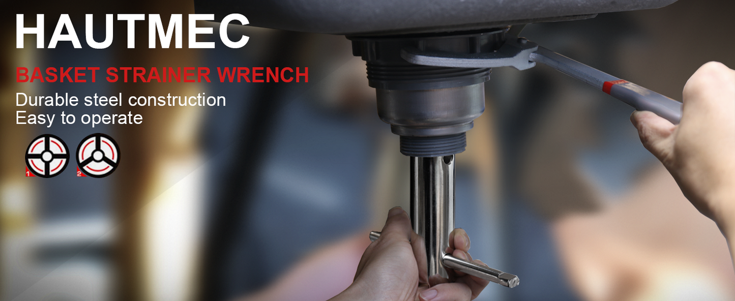HAUTMEC Long-reach Basket Strainer Wrench, Double Working End Sink Strainer Wrench HT0219-SW