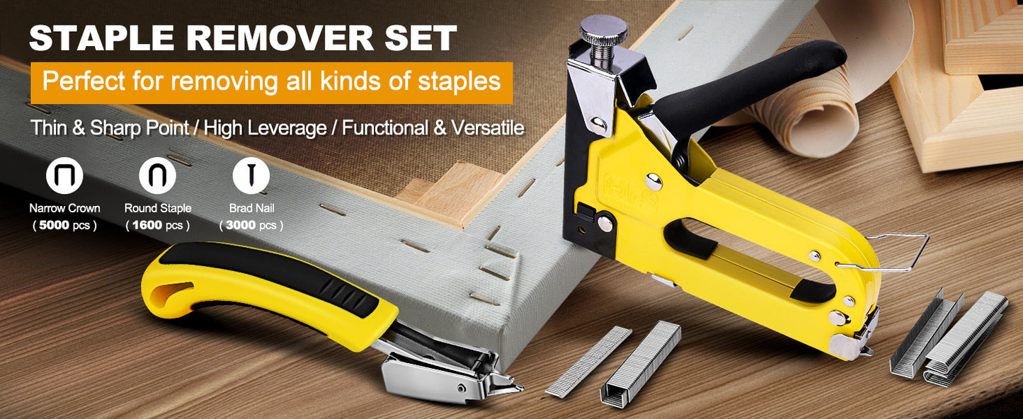 HAUTMEC 9600 Pcs Heavy-Duty Staples with Staple Puller Tool – 3 Types (D-Type 5000, U-Type 1600, T-Type 3000) for Upholstery, Carpentry, Repair & Packing – HT0456