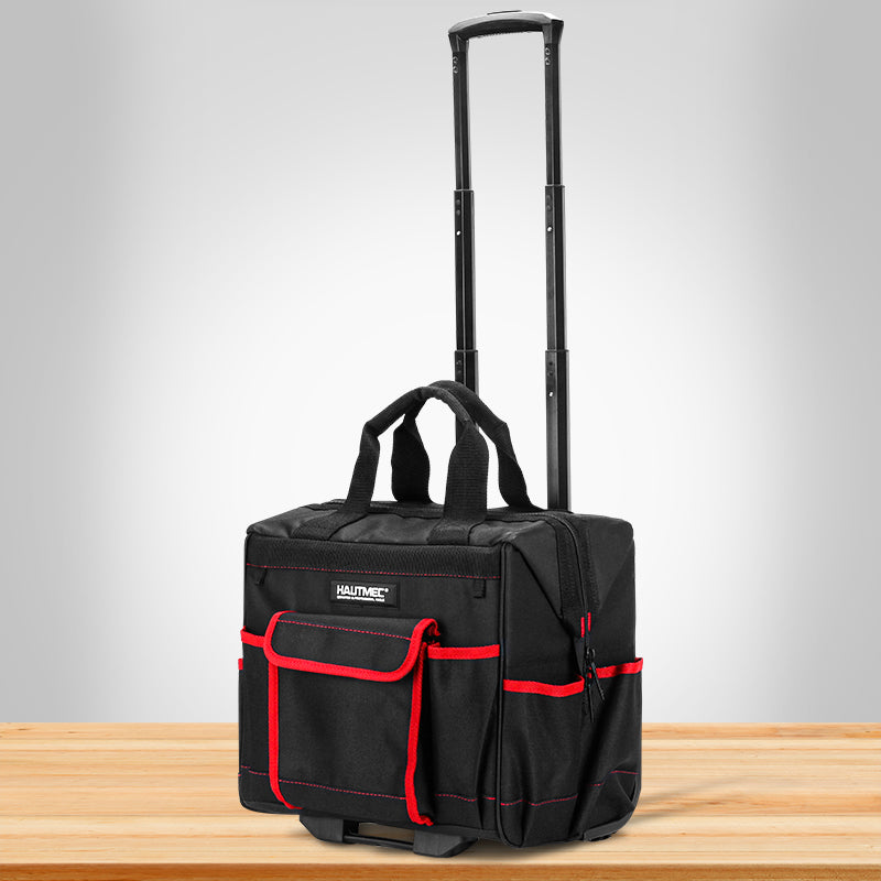 HAUTMEC 2-Piece Rolling Tool Bag Set, 15” Heavy-Duty Tool Bag with Wheels & 15" Wide Mouth Utility Bag, 1680D Water-Resistant Durable Tool Storage – HT0288