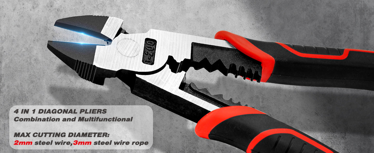 HAUTMEC 8" Wire Cutters,Pro-High Leverage Diagonal Pliers,4 in 1 Multifunction Heavy Duty Side Cutter HT0272-PL