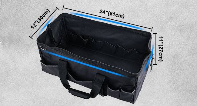 HAUTMEC 24" Heavy-Duty Tool Bag for Men, Portable Wide Mouth Tool Bag with 21-Pockets, Waterproof Molded Base, Adjustable Shoulder Strap & Metal Frame Structure, All Black – HT0184