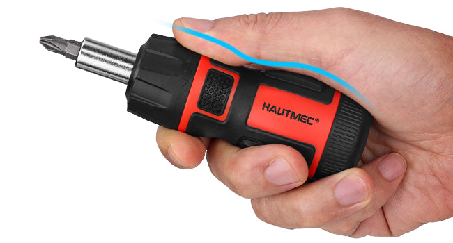 HAUTMEC 6-in-1 Stubby Ratcheting Screwdriver Set, Multi Screwdriver Tool All in One, Ratchet Screwdriver Set with Multi Bit Screw Driver, Chrome Vanadium Steel Shaft, 3PCS Phillips and 3PCS Slotted,HT0385