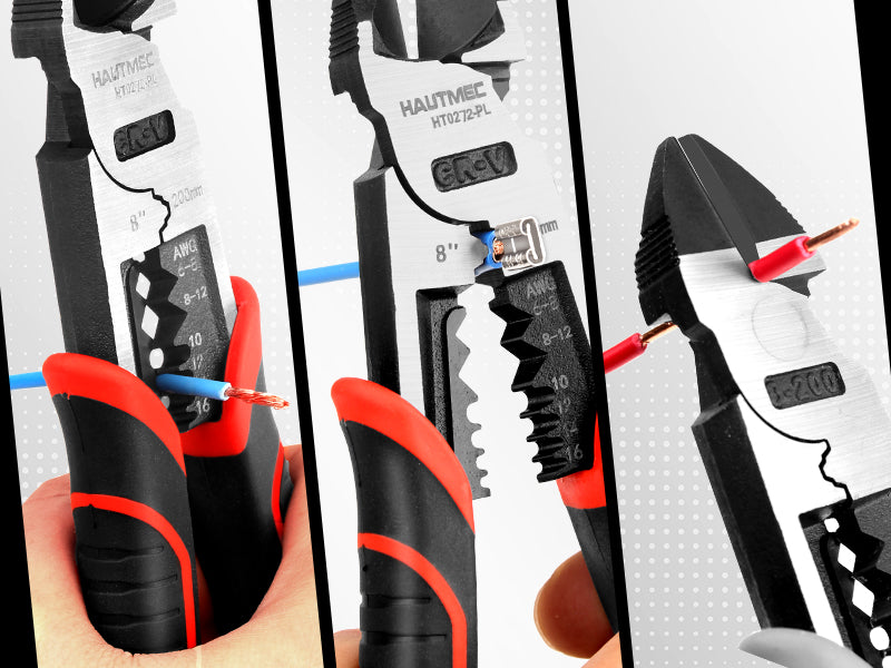 HAUTMEC 8" Wire Cutters,Pro-High Leverage Diagonal Pliers,4 in 1 Multifunction Heavy Duty Side Cutter HT0272-PL