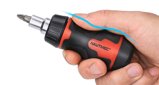HAUTMEC 7-in-1 Stubby Ratcheting Screwdriver Set, Multi Screwdriver Tool All in One, Ratchet Short Screwdriver Set with Multi Bit Screw Driver for Use in Confined Space, Chrome Vanadium Steel Shaft HT0448