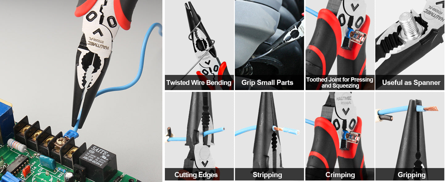HAUTMEC 3PCS High Leverage Plier Set Multi Pliers Tool Set with 8" Needle Nose Pliers,8" Linesman Pliers and 6" Diagonal Cutting Pliers HT0270