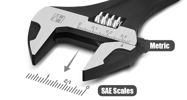 HAUTMEC 10 inch Adjustable Wrench Extra Wide Jaw Black Finish Adjustable Wrenches Drop-Forged CR-V Steel Metric & SAE Scales for Home Garage Workshop DIY, HT0374
