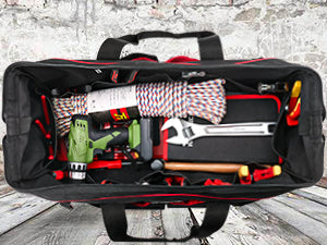 HAUTMEC 24 Inch Large Tool Bag, Heavy Duty 1680D Wide Mouth Tool Box Organizer, 36-Pockets Portable Utility Bag for Men with Level Holder and Removable Shoulder Strap, HT0284
