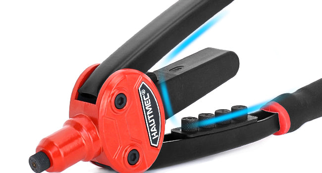 HAUTMEC Rivet Nut Tool, 13" Labor Saving Hand Riveter with Automatic Spring, 5 Tool-Free Interchangeable Nosepieces, Heavy Duty Hand Riveter for Aluminum, Steel, Stainless Steel, HT0387