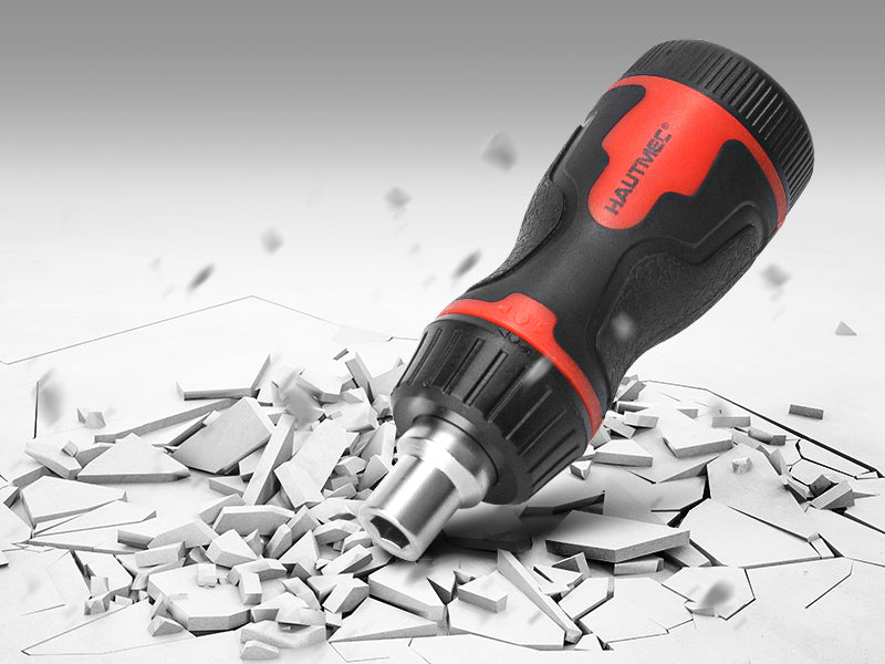 HAUTMEC 7-in-1 Stubby Ratcheting Screwdriver Set, Multi Screwdriver Tool All in One, Ratchet Short Screwdriver Set with Multi Bit Screw Driver for Use in Confined Space, Chrome Vanadium Steel Shaft HT0448