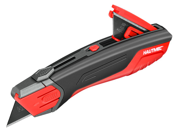 HAUTMEC Safety Self Retractable Utility Knife, Professional Heavy Duty Box Cutter With Extra 3 Black Sk2H Blades, Tool-free Blade Change, Safety Knife for Work HT0414-KN