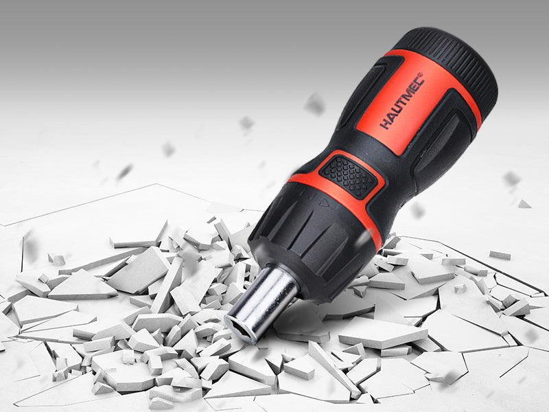 HAUTMEC 6-in-1 Stubby Ratcheting Screwdriver Set, Multi Screwdriver Tool All in One, Ratchet Screwdriver Set with Multi Bit Screw Driver, Chrome Vanadium Steel Shaft, 3PCS Phillips and 3PCS Slotted,HT0385