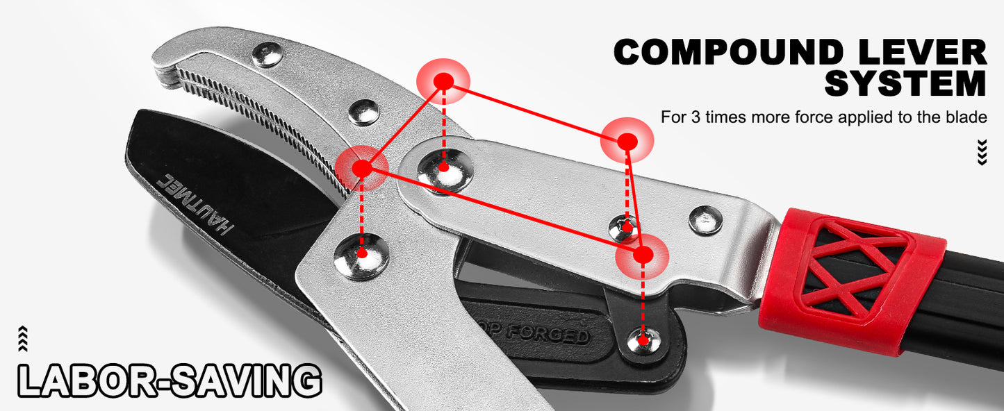 HAUTMEC Anvil Loppers for Tree Trimming Heavy Duty, Extendable 27-37'' Garden Bypass Loppers with Compound Action System, 2" Cutting Capacity, Labor-Saving Tree Trimmer for Yard, Lawn Branch Cutter HT0149