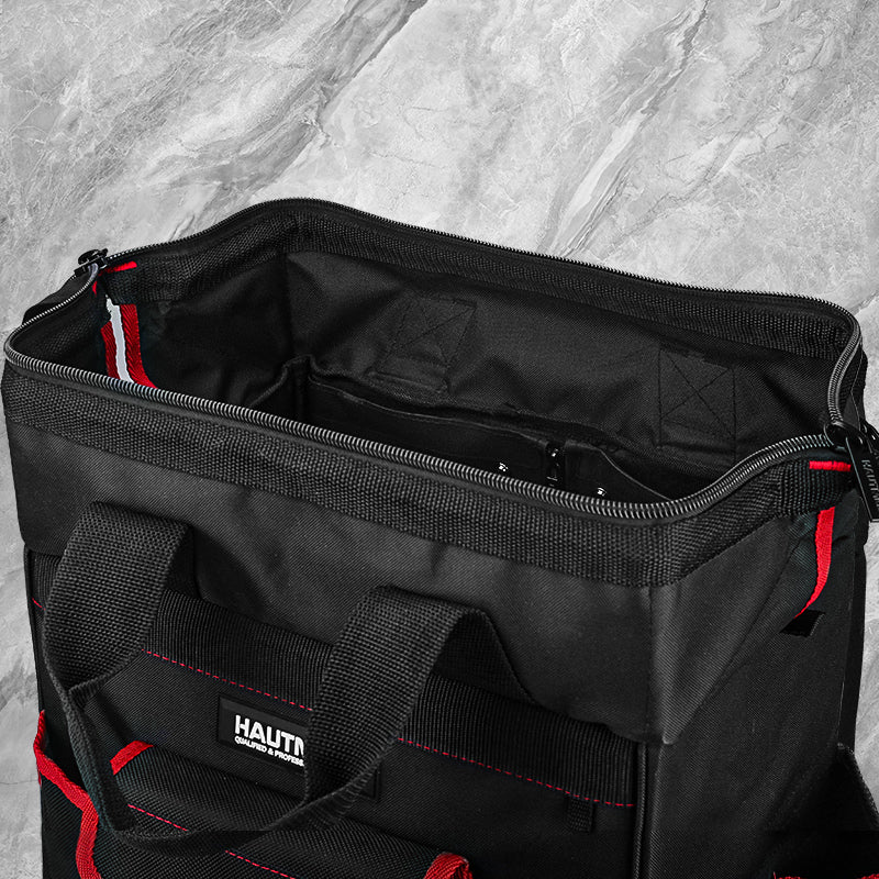 HAUTMEC 2-Piece Rolling Tool Bag Set, 15” Heavy-Duty Tool Bag with Wheels & 15" Wide Mouth Utility Bag, 1680D Water-Resistant Durable Tool Storage – HT0288