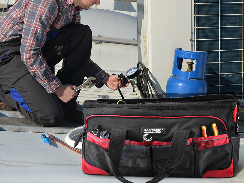 HAUTMEC 24 Inch Large Tool Bag, Heavy Duty 1680D Wide Mouth Tool Box Organizer, 36-Pockets Portable Utility Bag for Men with Level Holder and Removable Shoulder Strap, HT0284