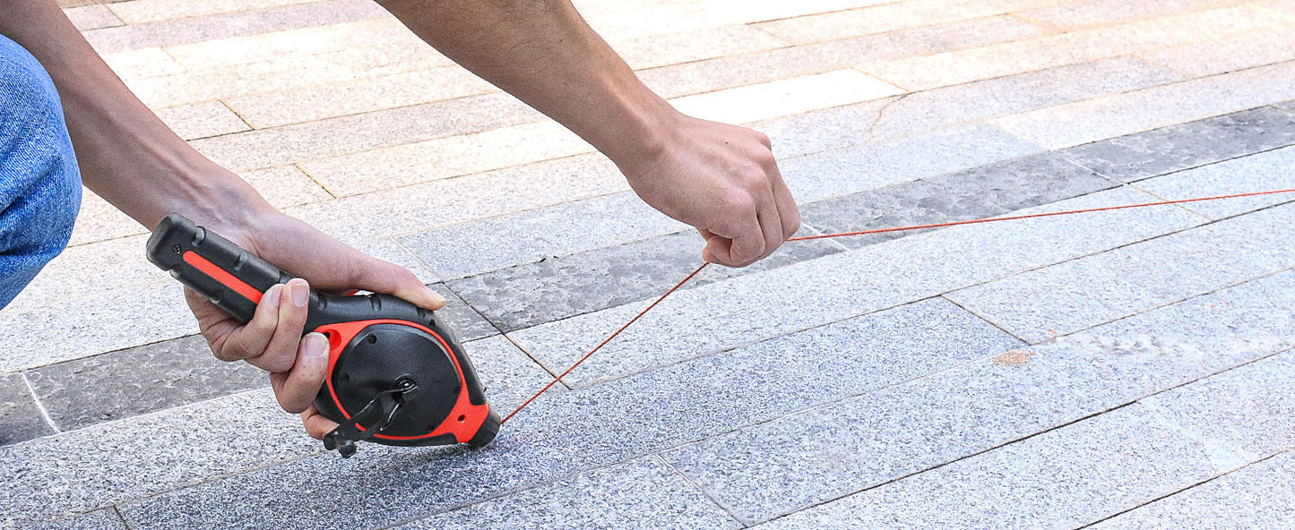 HAUTMEC Pro Chalk Line, Handle with Chalk Line Tool Releaser, 30m/100ft Bold Chalk Reel, Layout Chalk Box, Handle with 6:1 Gear Ratio Speed, HT0384-CL