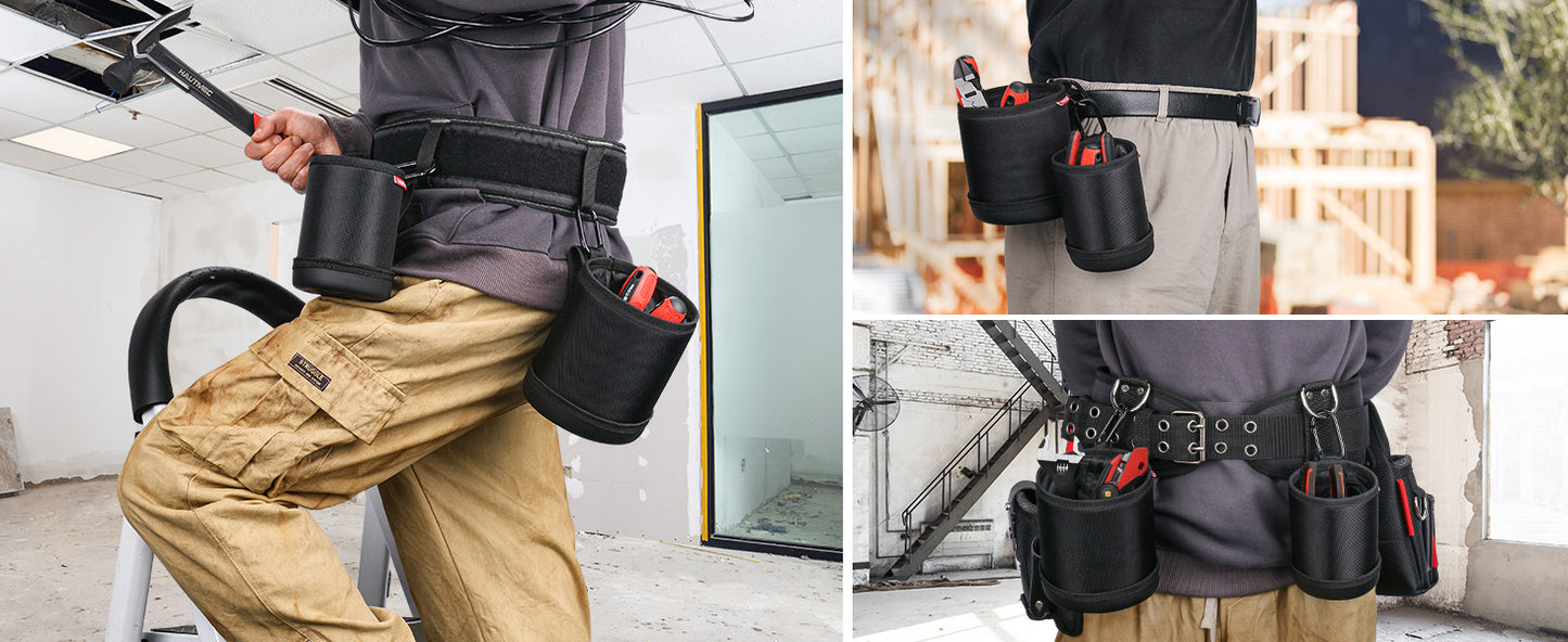 HAUTMEC Tool Pouch Combo Set, Heavy Duty 1680D Wear-Resistant Utility Tool Bags with EVA Molded Base, Drawstring Closure and Clip Hook, Ideal for Screws, Nails, Small Tools, HT0404