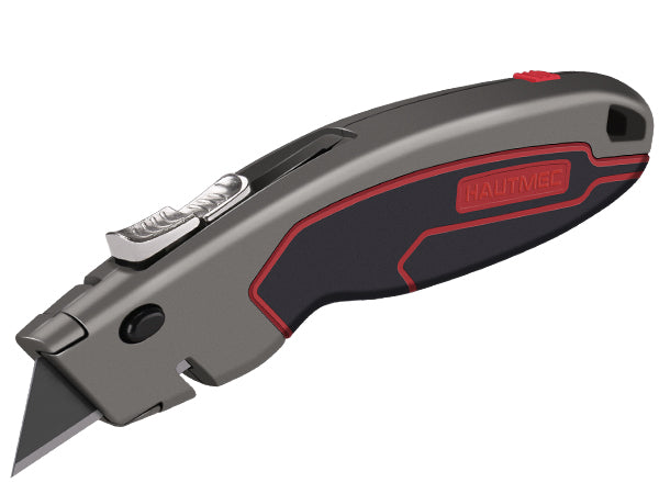 HAUTMEC Safety Self Retractable Utility Knife, Professional Heavy Duty Box Cutter With Extra 3 Black Sk2H Blades, Tool-free Blade Change, Safety Knife for Work HT0414-KN